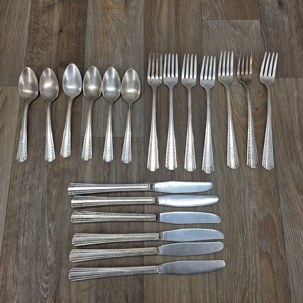 Vintage American Silver Co Silverplate Flatware Set 19 Pc‎ Art Deco Rope Pattern